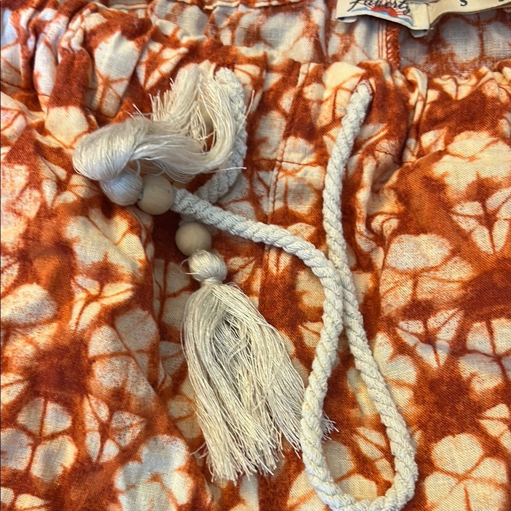 Faherty Orange And White Patterned Drawstring Ela… - image 4